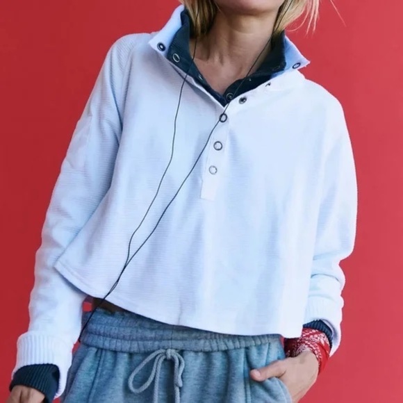 Free People FP Movement So Fly Ribbed Henley Layer Top Medium - Picture 2 of 9